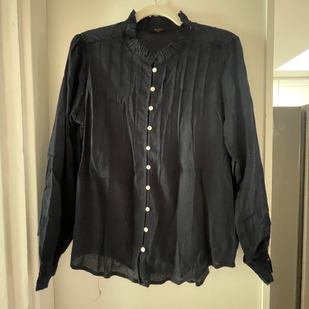 Quince Navy Ruffled Blouse
